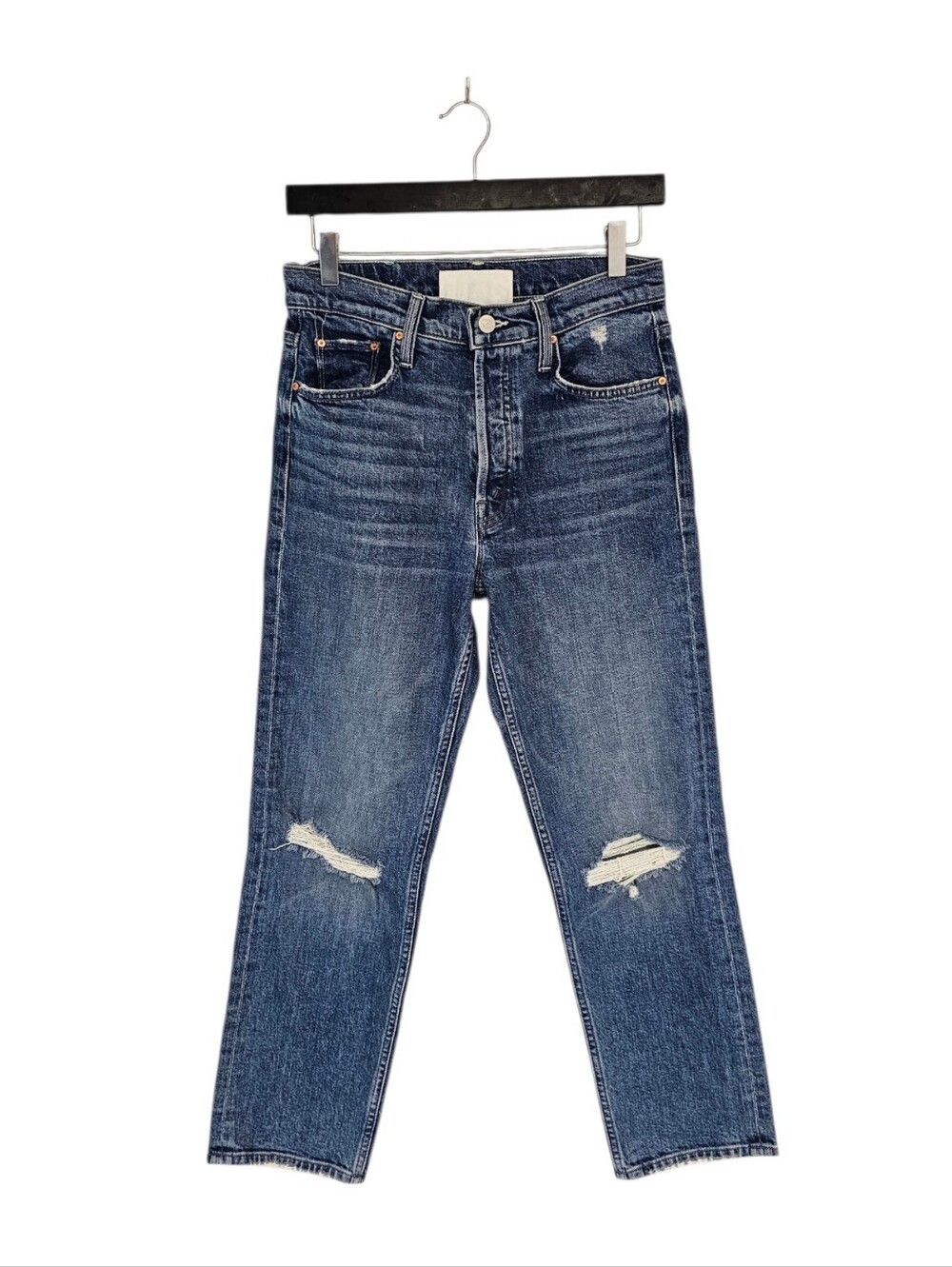 MOTHER The Tomcat Straight Leg High Rise Blue Playing With Scissors Jeans 27
